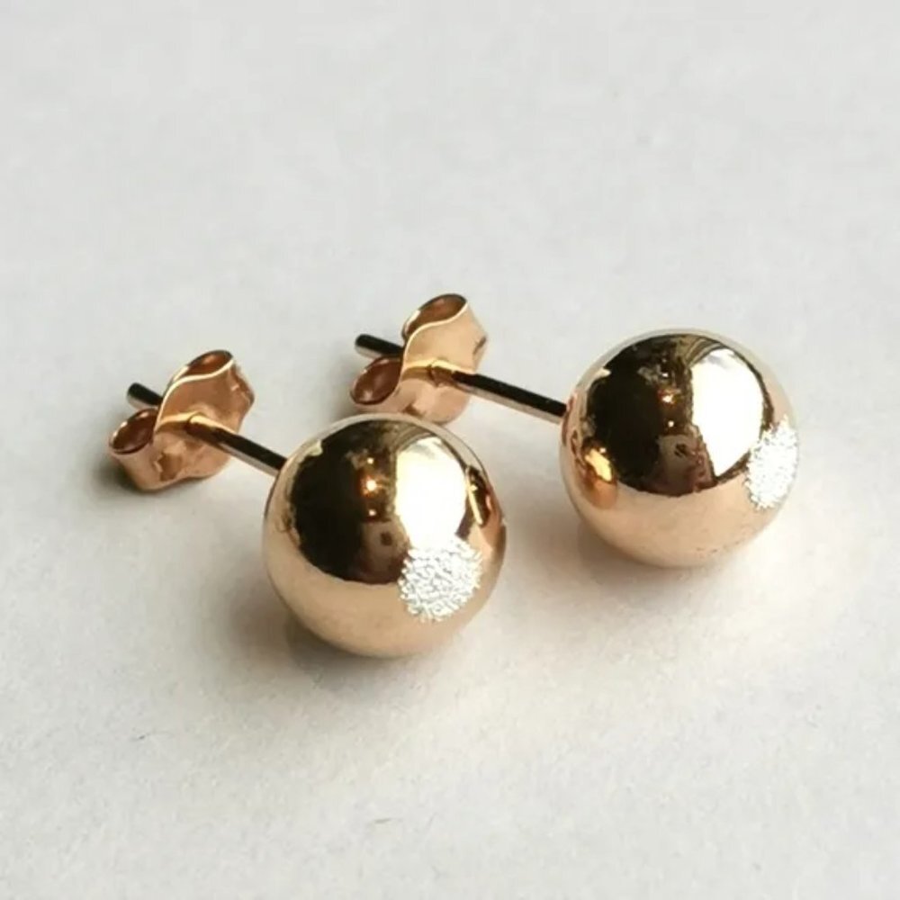 8mm 14k Rose Gold Plated Ball Stud Earrings
